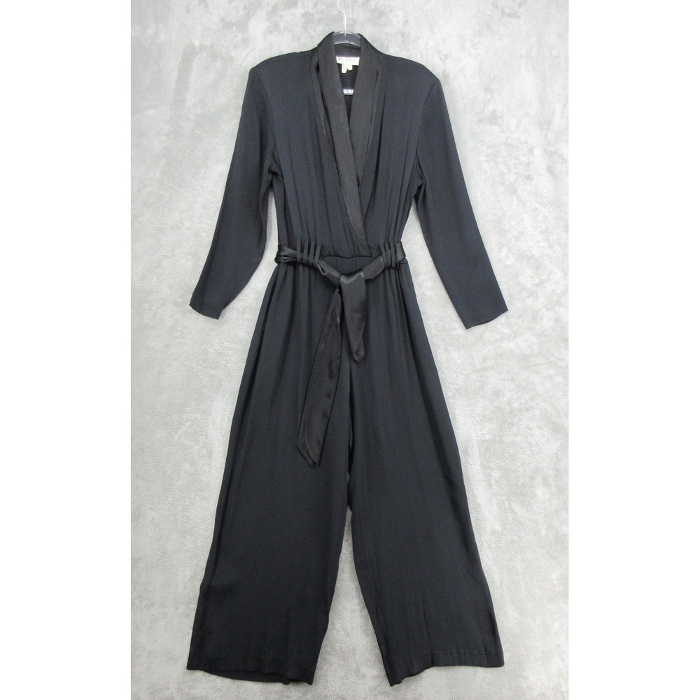Vintage The Icing Jumpsuit Womens Size 8 Wide Leg Satin Trim Pockets Career Belt
